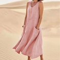 thumbnail image 2 of CHOK Robes Soleil Femmes Été Décontracté Sans Manches Lin Coton Fluide Poche Longue Maxi Robes d'Été pour Femmes Couleur Unie Grande Taille Robe pour Femmes Col en V Robe de Collation des Grades, 2 of 8
