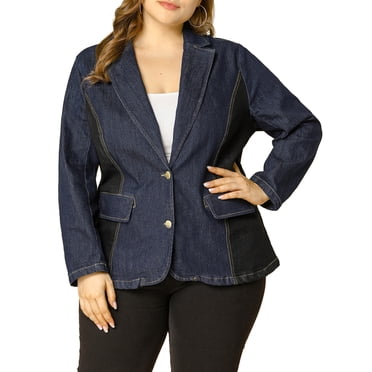 GRACE & GRANDEUR Women's Plus Size Long Sleeve Denim Bomber Jackets with Pockets