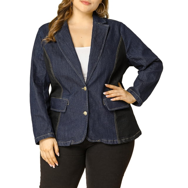 GRACE & GRANDEUR Women's Plus Size Long Sleeve Denim Bomber Jackets with Pockets