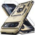 thumbnail image 1 of KOMI Étui Compatible avec Google Pixel 9/9 Pro, Couvercle d'Objectif d'Appareil Photo Coulissant Intégré + Protecteur d'Écran + Support Anneau pour Doigt avec Béquille, Étui de Téléphone Robuste Antichoc à Protection Intégrale, Or, 1 of 5