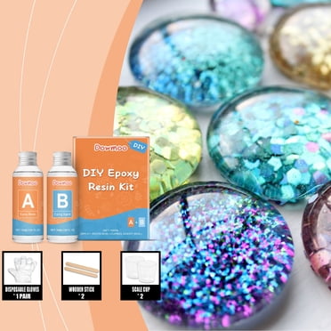 EGNMCR Kit de Résine Époxy Transparente Adhésif de Durcissement Haute Transparence Séchage Rapide Adhésif Sans Odeur Procédé de Production de Bijoux Oeuvre en Résine 100 ml Résine Époxy