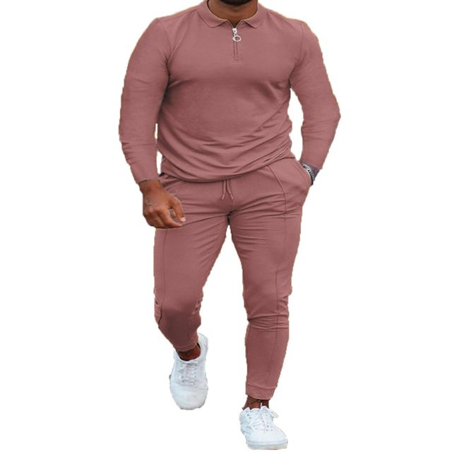 Mens Long Sleeve Outfits Stand Collar Sweatshirt Top and Sweatpants Tracksuit Set