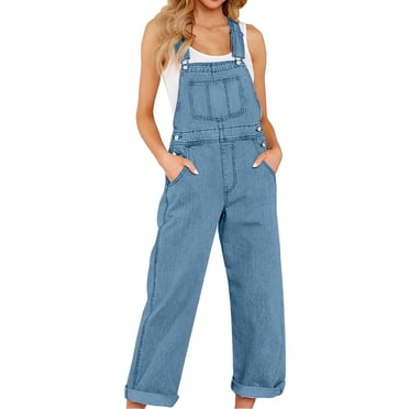 JMYHOAM Jumpsuits for Women, Women's Summer Casual Pocket Romper Long Playsuit Strap Button Jumpsuit Women's Jumpsuits, Rompers & Overalls, Light Blue S