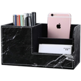 thumbnail image 1 of KINGFOM Multifunctional PU Leather Desk Organizer Pen Holder Brush Pot Pen Container Home School Office Stationery Storage Box Office Suppllies Business Cards Remote Control Pencil Holder Black Marble, 1 of 9