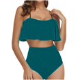 thumbnail image 2 of Jovati Beach Bikini Set for Women, Ruffled Tank Top with Removable Padded Bra and High-Waisted Bottom, Nylon Spandex Blend, Solid Color, Summer Swimwear, 2 of 7