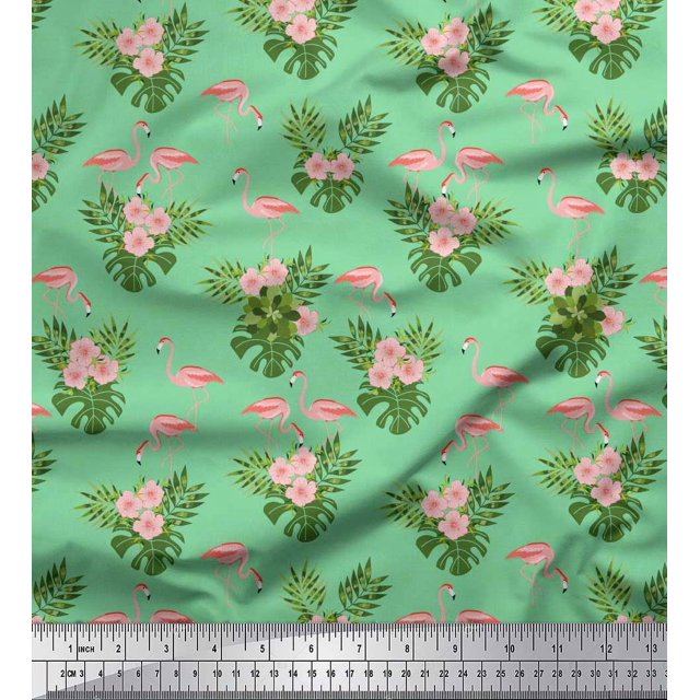 Soimoi Georgette Viscose Fabric Floral & Cute Animals Cartoon Print Fabric by Yard 42 Inch Wide