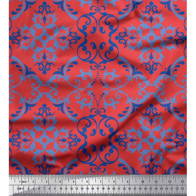 Soimoi Orange Poly Georgette Fabric Vector Design Damask Print Sewing Fabric Yard 52 Inch Wide