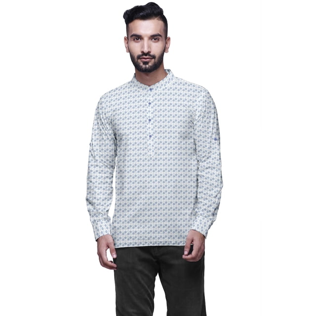 Atasi Indian Short Kurta For Men Chinese Collar Button Down Casual CottonShirt