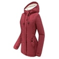 thumbnail image 2 of Innerwin Coat Hooded Ladies Outwear Drawstring Long Sleeve Buttons Jacket Dark Red S, 2 of 5