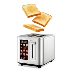 TAZTIR Touch Screen Toaster 2 Slice, Stainless Steel Toasters Digital Timer 2 Slot Toasters, 6 Shade Settings 6 Bread Types for Bagel,Defrost，