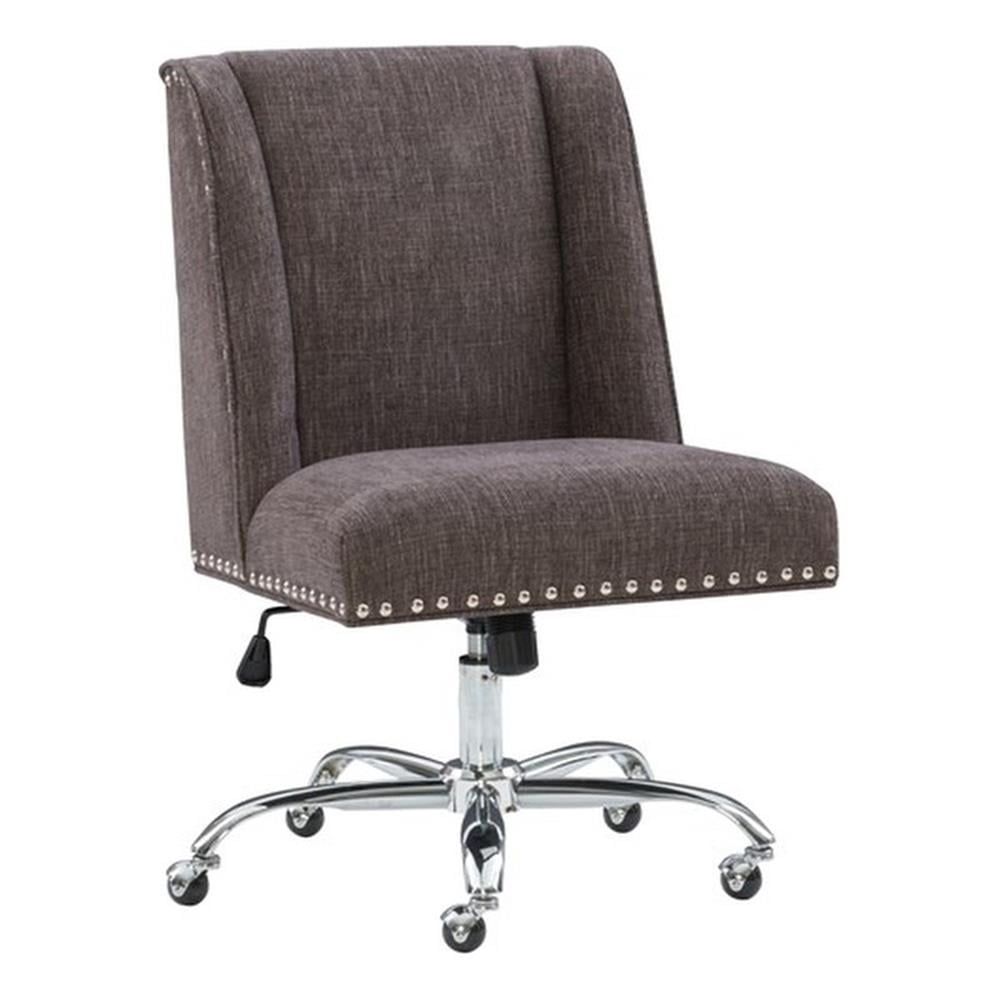 Linon Draper Office Chair with Chrome Base and Metal Casters, Charcoal Gray
