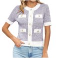 thumbnail image 1 of JGGSPWM Womens Short Sleeve Button Down Cardigans Sweater Cropped Lightweight Crew Neck Elegant Knit Tops with Pockets Purple M, 1 of 2