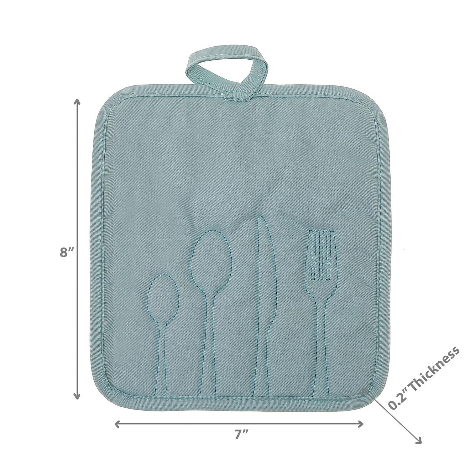 Utensil Front Stitched Pot Holder Blue - Set of 6
