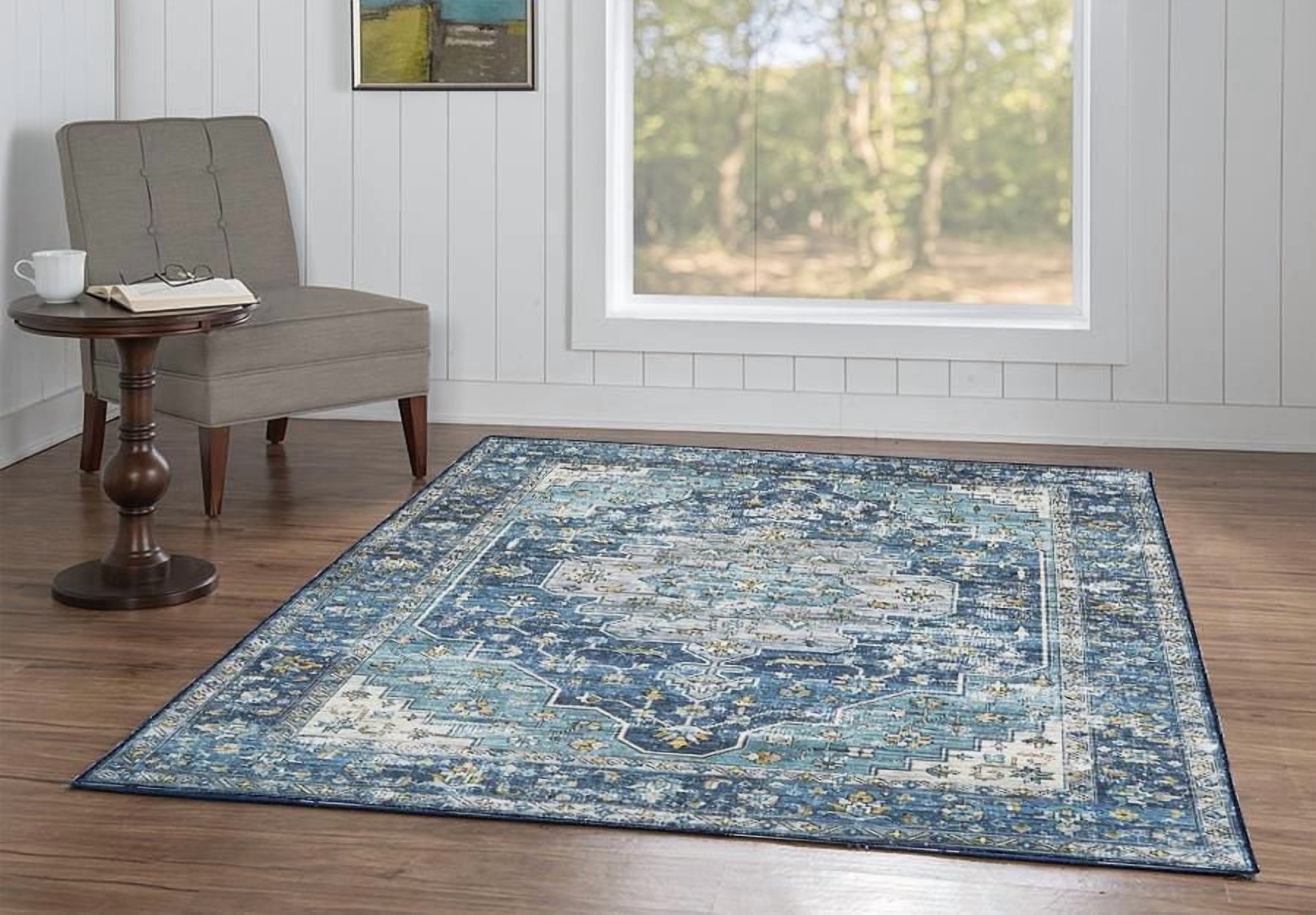 Tapis lavable Sariah 5 pi x 7 pi sarcelle et ivoire