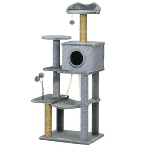 54" Grey Cat Tree Tower with Hammock & Scratching Post - Multi-Level Indoor Cat Condo for Play & Rest - Sturdy Design for Living Room & Bedroom