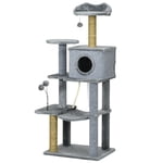 54" Grey Cat Tree Tower with Hammock & Scratching Post - Multi-Level Indoor Cat Condo for Play & Rest - Sturdy Design for Living Room & Bedroom