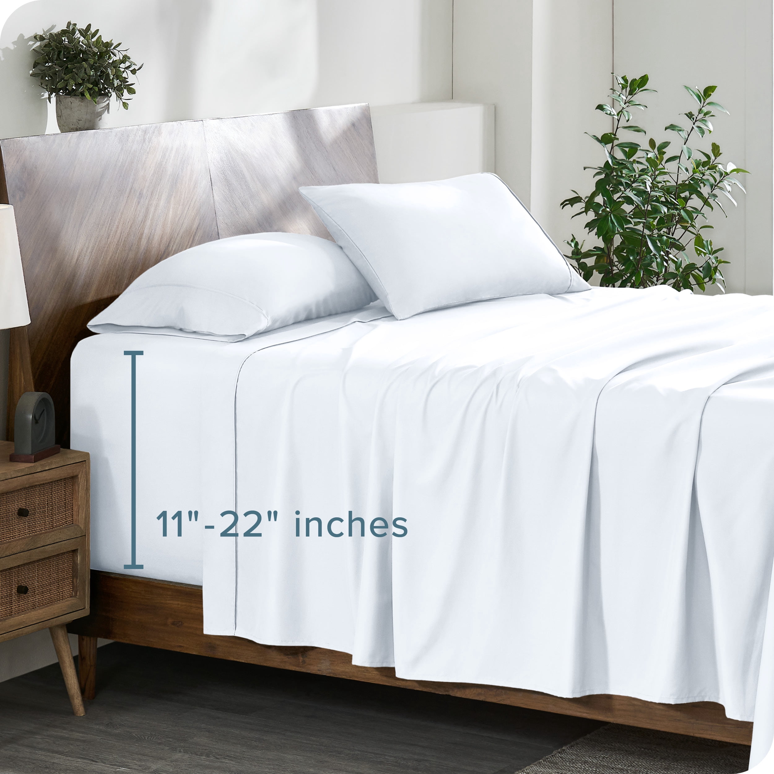 Bare Home 22" Extra Deep Pocket Sheet Set - Premium 1800 Collection - Ultra-Soft - Twin XL, White
