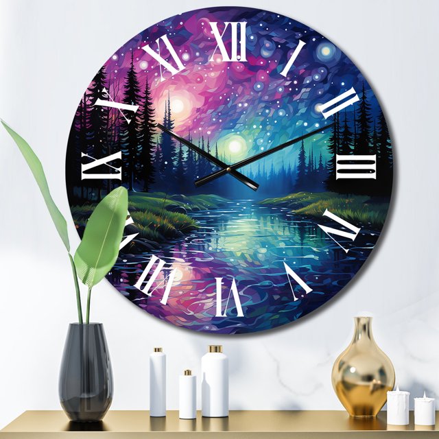 Designart "Aurora Borealis Aurora Euphony II" Aurora Borealis Oversized Wall Clock