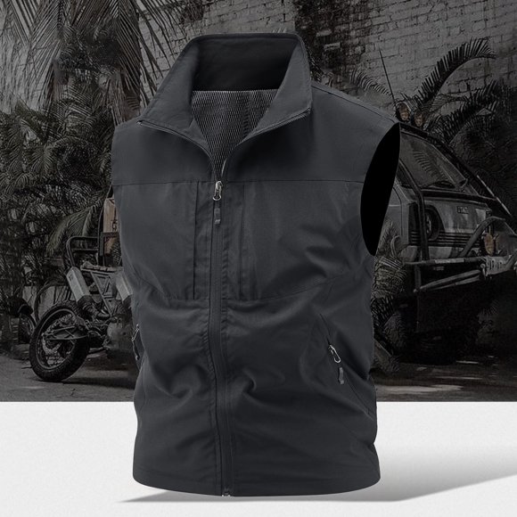 LOVZFMLL Jackets for Men Summer Men's Casual Fashion Solid Color Sleeveless Stand-up Collar Top Waistcoat