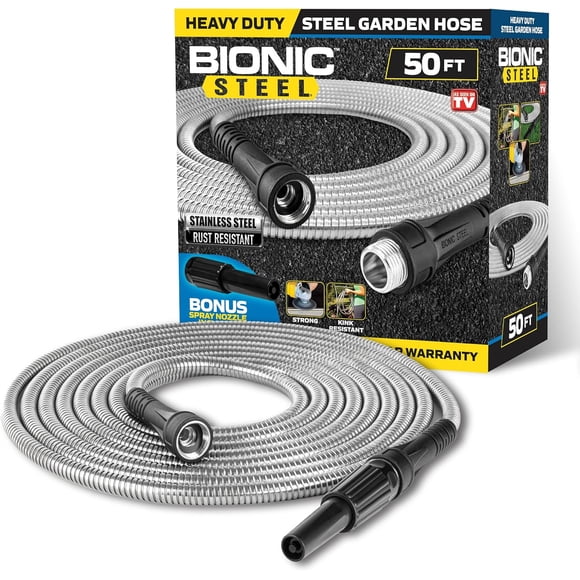 Bionic Steel Tuyau D’arrosage 50 pieds 5/8 Po 500 PSI Sans Pli En Acier Inoxydable Rangement Enroulé Facile