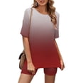 thumbnail image 2 of Mikilon Ensemble Élégant pour Femmes 2 Pcs Mode Col Rond Blouse Manches Courtes Hauts Shorts Ensemble Décontracté Rouge-A TG, 2 of 3