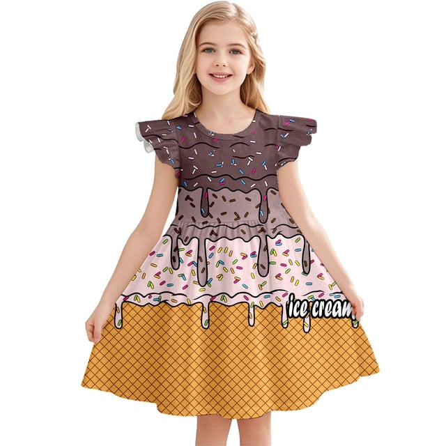 Robes d'Été pour Filles Décontractées Sans Manches à Col Rond, Manches Volantées, Robe de Jeu pour Tout-Petits et Enfants pour l'Extérieur, le Quotidien et les Activités Scolaires