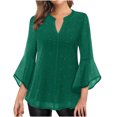 thumbnail image 1 of Meichang Womens Ruffle 3/4 Sleeve Notch V Neck Double Layers Mesh Blouses Loose Fit Flowy Tunic Tops Solid Lightweight Work Shirts on Clearance, 1 of 6
