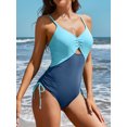 thumbnail image 3 of Charmo Womens Color Block One Piece Swimsuits V Neck Monokini Bathing Suits, 3 of 6
