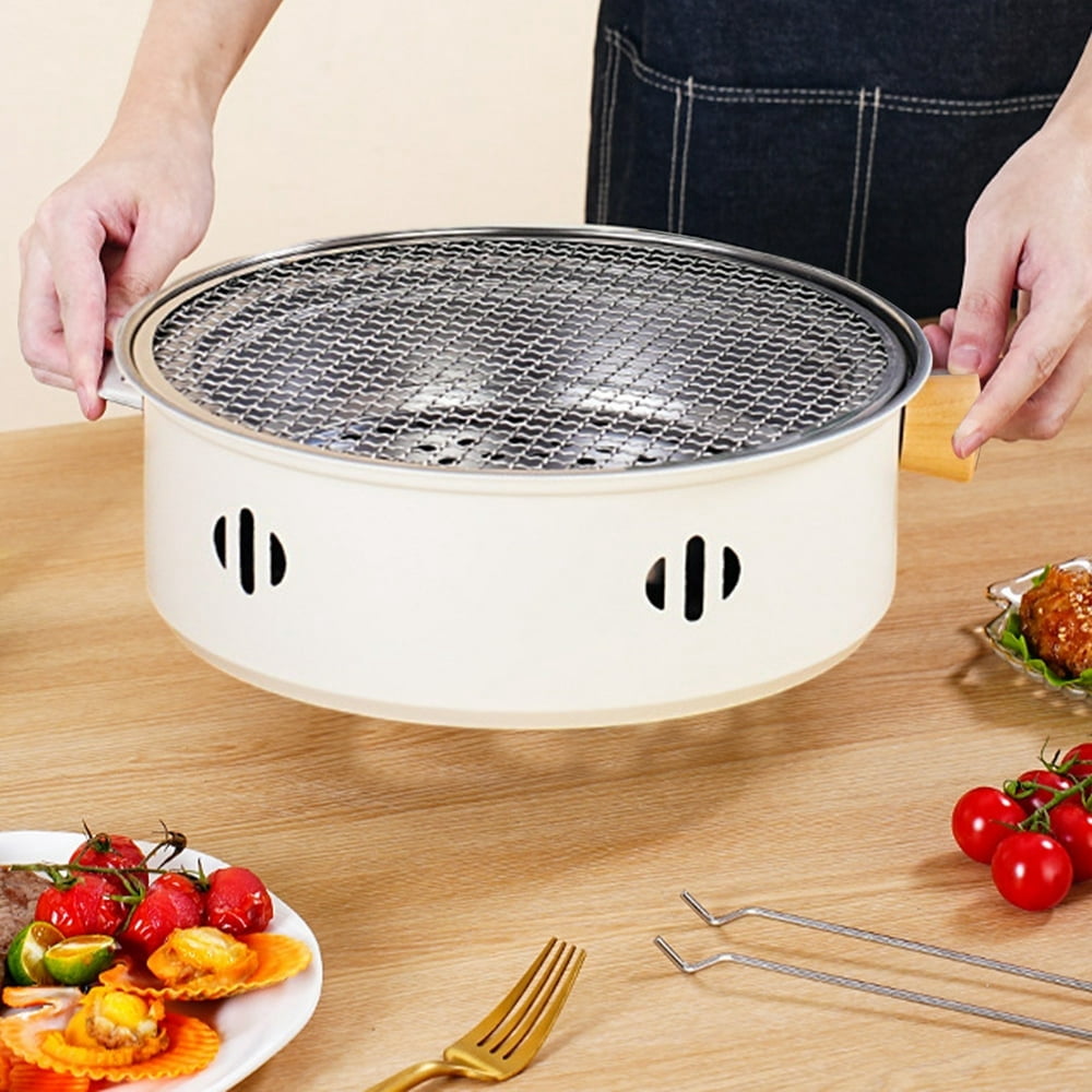 HLONKIndoor Stovetop Korean BBQ Grill with Ultra-Nonstick Surface and Dishwasher Safe Mesh  Beige Portable Grill for Healthier Cooking at Home Beige