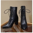 thumbnail image 4 of Bottes Courtes Françaises pour Femmes, Grande Taille, à Talons Épais, Bottes à Talons Hauts, Fines, Rayées, Bottes Couleur Chair pour Femmes, 4 of 9