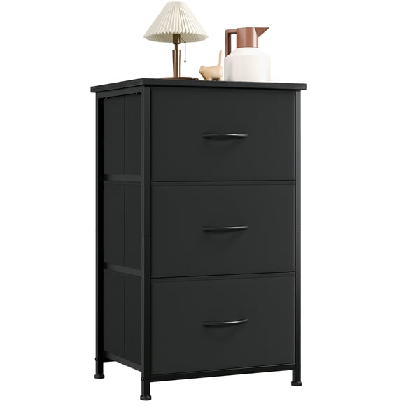 Eunos Table de Nuit Noire avec Rangement en Tissu Amovible, Petite Commode à 3 Tiroirs pour Chambre et Couloir