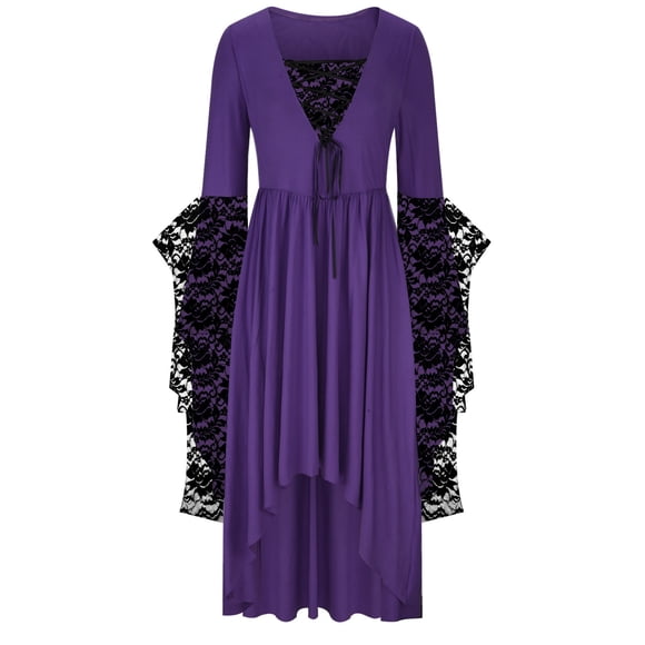 UPPADA Womens Gothic Dress Plus Size Flare Sleeve Dress Skull Lace Print Steampunk Dresses Cocktail Dresses Flowy Goth Corset Dress Maxi Wedding Guest Dresses Up to 40% off Fashion