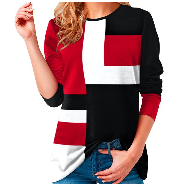 Yuyuzo Chemises pour Femmes Manches Longues Col Rond Mode Patchwork Color Block Hauts Décontractés Chemises Amples