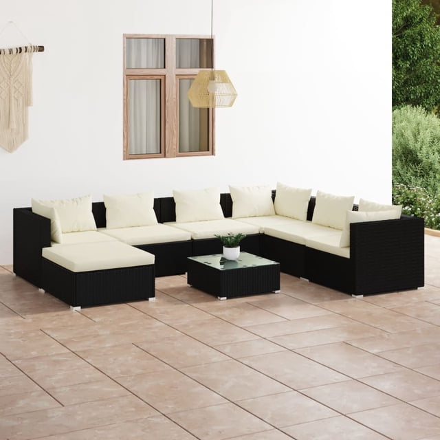 vidaXL 8 Piece Garden Lounge Set with Cushions Poly Rattan Black