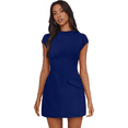 thumbnail image 3 of Robe d'Été pour Femme à Col Montant, Manches Courtes, Mini Robe de Boîte de Nuit, Bleu Foncé, S, 3 of 8