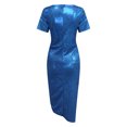 thumbnail image 4 of Pompotops Mode Femmes Robe Aguichant à Manches Courtes Robes Formelles Col en V Paillettes Fête Bureau Robes et Robes de Soirée, 4 of 4