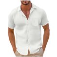 thumbnail image 2 of EOYWHK Chemise en Lin pour Hommes Manches Courtes Chemise Légère Boutonnée Col Rabattu Blouse M-3TG, 2 of 6