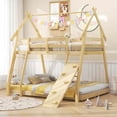 thumbnail image 2 of Costway Lit Superposé Simple sur Grand Cadre de Lit en Forme de Maison avec Filets d'Escalade et Rampe Naturel, 2 of 10