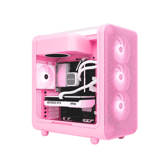 TECHNOID Ordinateur de Bureau de Jeu PC InfinityR75070S AMD Ryzen 7 7700X 16 Go DDR5 1 To SSD GeForce RTX 5070 Windows 11 Famille - HYTE X50 - Fraise Lait