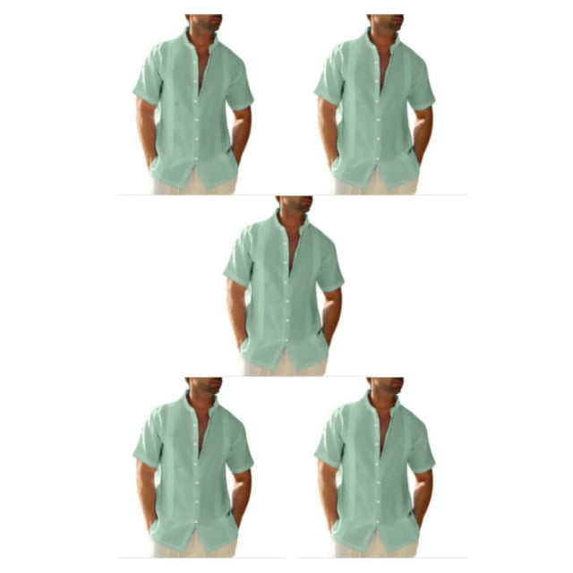 pitrice Men Shirt Casual Short Sleeve Breathable Replacement Button Down Solid Color Fashionable Home Dating Shirts Top Green XL 5Set