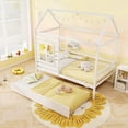 thumbnail image 4 of Gymax Twin Size House Bed with Trundle Wooden Platform Bed w/ Roof Chimney & Window White, 4 of 10