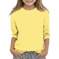 thumbnail image 1 of Plebaso Garçons Filles T-Shirts à Manches 3/4 Col Rond Blouse T-Shirt Basique Hauts Décontractés Unis T-Shirts Légers, 1 of 5