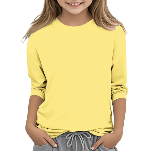 Plebaso Garçons Filles T-Shirts à Manches 3/4 Col Rond Blouse T-Shirt Basique Hauts Décontractés Unis T-Shirts Légers