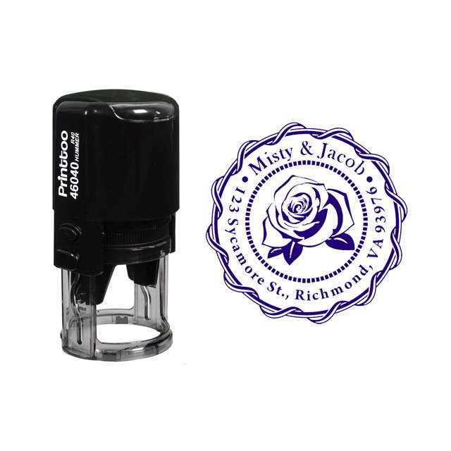 Printtoo Custom Round Rose Monogram Address Return Personalized Self Inking Rubber Stamp Gift Idea-Violet
