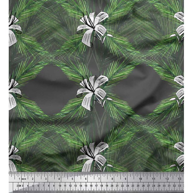 Soimoi Gris Voile de Coton Tissu Imprimé Pin & Feuilles par Yard 58 Pouces de Large