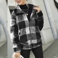 thumbnail image 2 of IROINID Veste Courte Shacket Torsadée Revers Plaid à Manches Longues Fermeture Éclair Décontractée à Double Face Poches Molletonnées, Blanc, 2 of 5