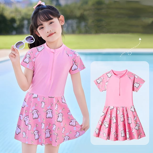 Kids Girl Rash Guard Swimming Bathing Suit Floral Printing Sun Protection Long Sleeve Athletic Bathing Suits 8-9 Years Girls Clothing