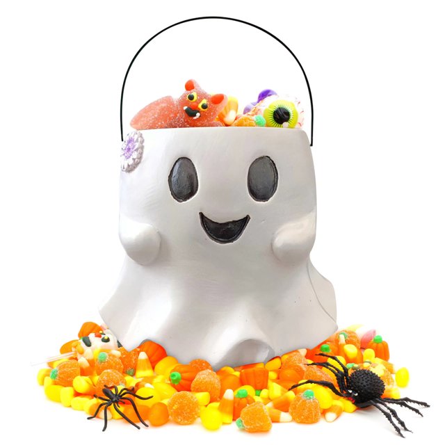YIMWNYI Halloween Candy Bucket, Ghost Design, Pièce Décorative Polyvalente, Porte-Collations Amusant pour Fêtes, Rangement Polyvalent pour Friandises, Décor d'Halloween Unique
