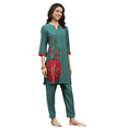 thumbnail image 1 of Biba Rangriti Indian Ethnic Kurta Pants Set (Rose Retreat 22278), Teal, Size 32, 1 of 5