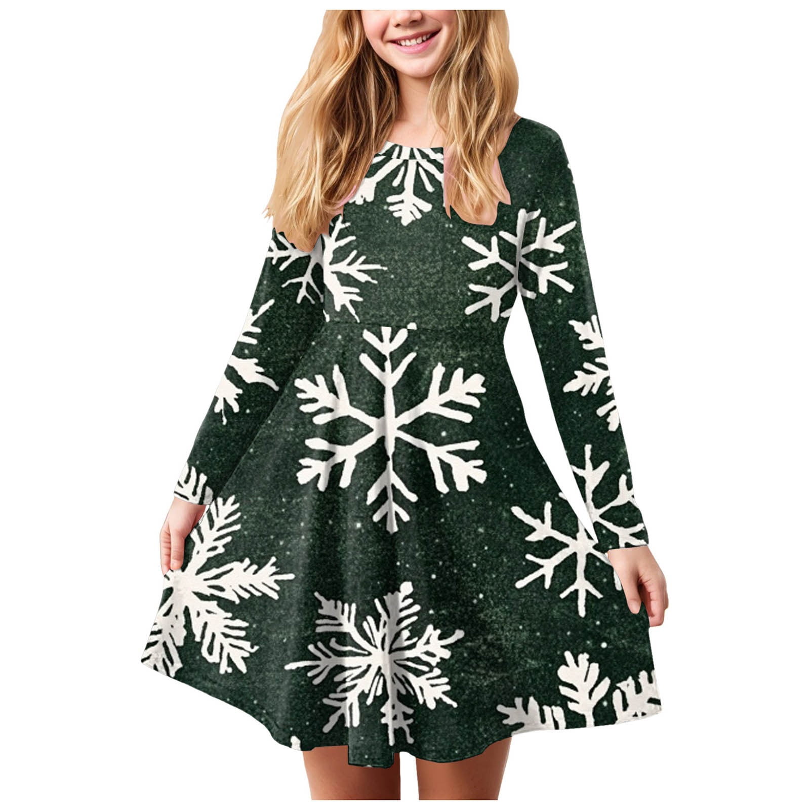 Splozh Robe de Noël pour Tout-Petit Bébé Fille Robe de Noël pour Fille Imprimé Bal Fête Fête de Noël Robes pour Fille Vert,13-14 Ans